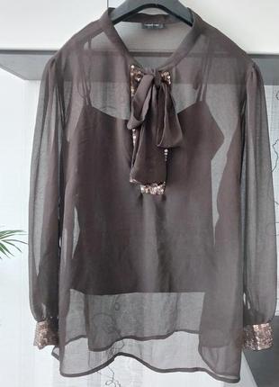 Фантастическая полупрозрачная блуза с бантом и пайетками батал 16 18 201 фото