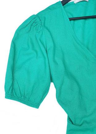 Зелена лляна сукня на запах натуральна3 фото