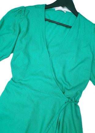 Зелена лляна сукня на запах натуральна2 фото