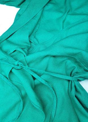 Зелена лляна сукня на запах натуральна5 фото