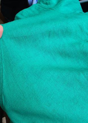 Зелена лляна сукня на запах натуральна8 фото