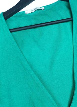 Зелена лляна сукня на запах натуральна6 фото