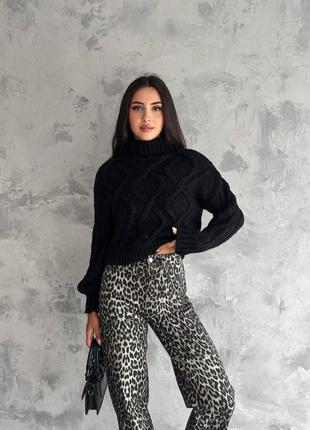 Женский качественный теплый вязаный свитер свободного кроя с высокой горловиной размер универсальный