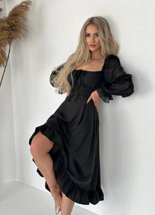 Женское черное шифоновое платье9 фото