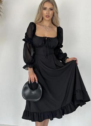 Женское черное шифоновое платье