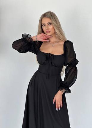 Женское черное шифоновое платье5 фото