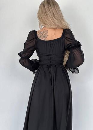 Женское черное шифоновое платье8 фото