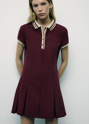 Короткое платье бордовое женское zara new