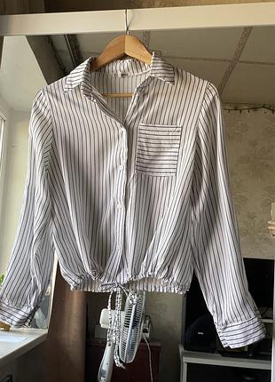 Сорочка біла у чорну смужку з довгим рукавом