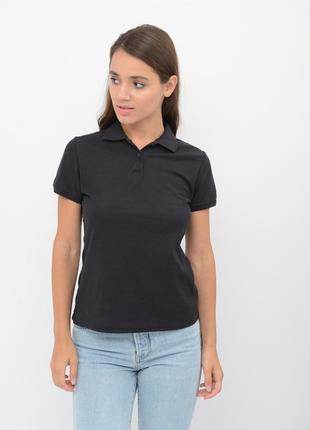 Женская футболка поло fruit of the loom 65/35 polo с воротником черный, s