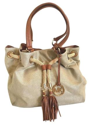 Шикарная женская сумка michael kors marina canvas бежевый золотой коньяк