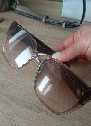 Очки бежевые солнцезащитные крупные квадратная форма окуляри жiночi2 фото