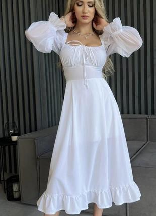 Женское белое длинное шифоновое платье1 фото