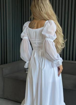 Женское белое длинное шифоновое платье3 фото