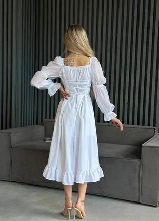 Женское белое длинное шифоновое платье6 фото