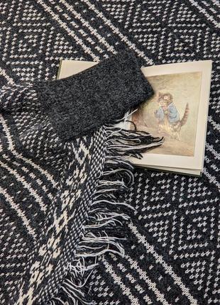 Пончо скандинавський візерунок із капюшоном в'язане сіре бахрома рукава s m l5 фото