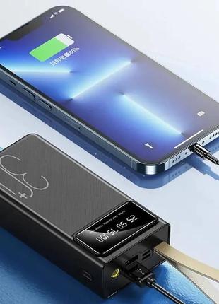 Повербанк power bank 30000 mah  портативний зарядний пристрій із ліхтариком і захистом від перегрівання