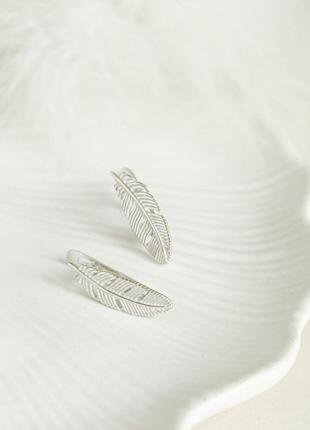 Серебряные серьги перо