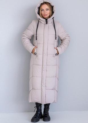 Женское зимнее длинное стеганое пальто молочного цвета, 44-62