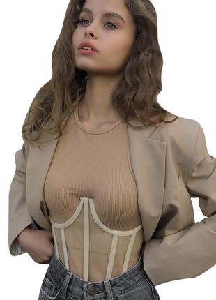 Корсет підгрудний під груди в стилі zara lior my ray бежевий прозорий з сітки