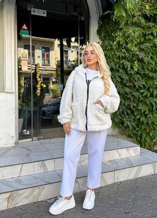 Кофта тедді великого розміру зіпка кардиган курточка худі зі штучного хутра сіра чорна...