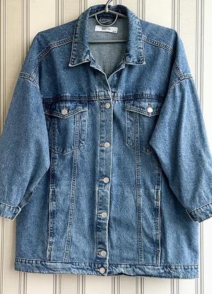 💙💙💙 брендовый удлиненный пиджак, джинсовая куртка с карманами. батал6 фото