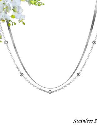 Подвійна підвіска з кульками срібляста princess stainless steel довжина 45 см