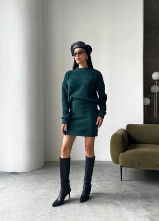 Мягкий костюм двойка кофта + юбка, костюм с юбкой на осень, кофта оверсайз + юбка мини, барби8 фото