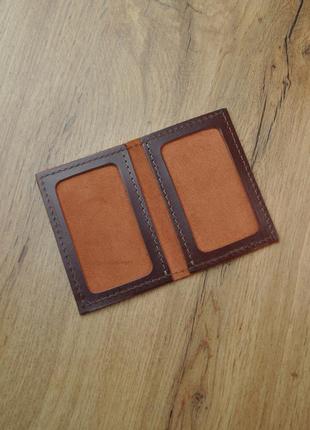 Кожаная обложка на две карты из натуральной кожи цвет вишня (красно-коричневый) (b113)