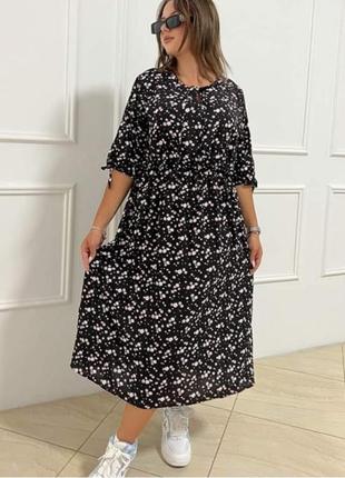 Актуальное платье в мелкий цветочек монохром большой размер 3xl,4xl,5xl