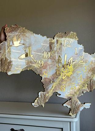 Годинник настінний з епоксидної смоли "карта україни" 50x32 см