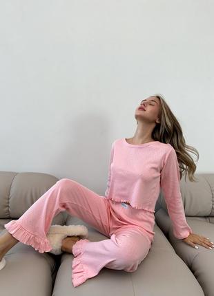Нежная розовая пижама для дома комплект для дома с брюками и кофтой