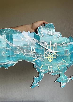 Часы настенные из эпоксидной смолы "карта украины" 40x25 см