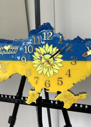 Часы настенные из эпоксидной смолы "карта украины" 40x27 см