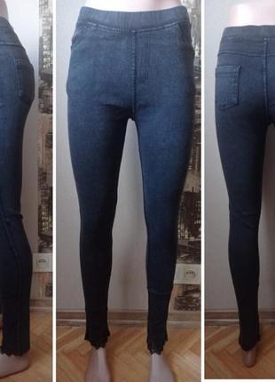 Стрейчевые джинсы скинни с кружевом, цвет черный, размер л - хл, хлопок.2 фото