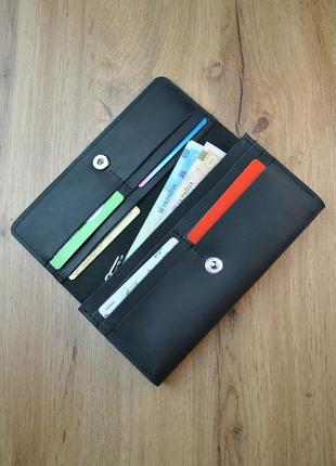 Кошелек на 12 карт из натуральной кожи цвет чёрный (b001)