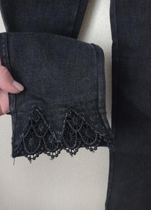 Стрейчеві джинси скіні з мереживом, колір чорний, розмір л -хл, бавовна.7 фото