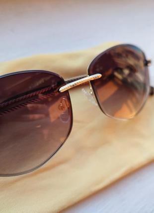 Сонячні окуляри коричневі золота фурнітура сонцезахисні очки солнечные ромби капля2 фото