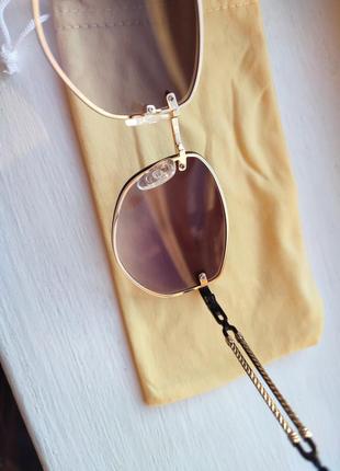 Солнечные очки коричневые золотая фурнитура солнцезащитные очки соленая ромбы капля5 фото