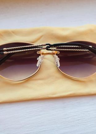 Сонячні окуляри коричневі золота фурнітура сонцезахисні очки солнечные ромби капля3 фото
