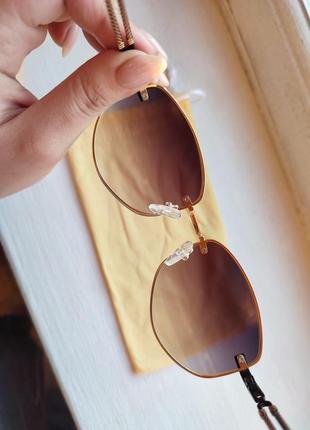 Сонячні окуляри коричневі золота фурнітура сонцезахисні очки солнечные ромби капля9 фото