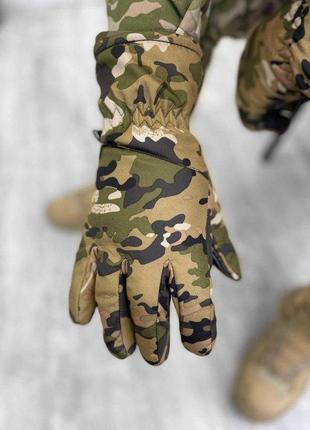 Чоловічі зимові сенсорні рукавиці софтшел з подвійним флісом, утеплені, захисні.