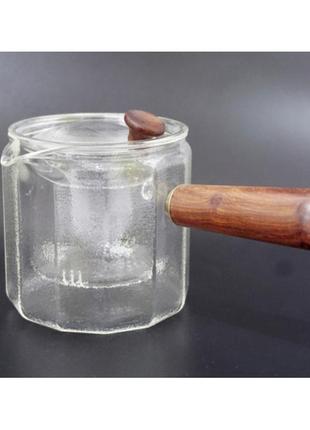 Чайник зі скляним ситом + дерев'яна ручка (500ml) термоскло, чайник заварювальний