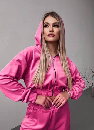 Велюровый спортивный костюм, с топом, тройка,двойка, клеш, из велюра, однотонный