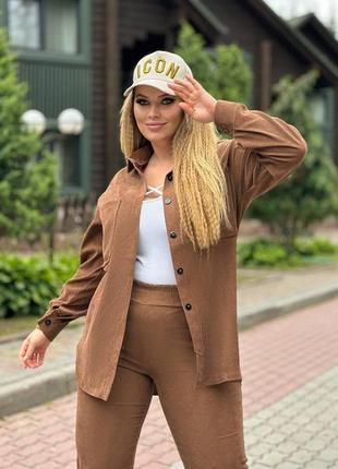 Вельветовий жіночий прогулянковий брючний костюм батал