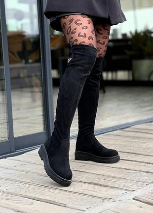Черные демисезонные стрейчевые ботфорты