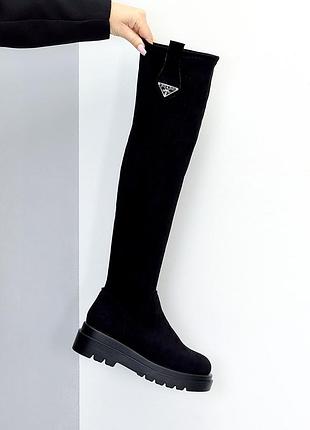 Черные демисезонные стрейчевые ботфорты