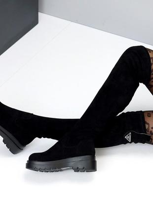 Черные демисезонные стрейчевые ботфорты