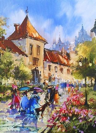 Алмазна мозаїка вишивка бернардинський дворик сергій цемрюк на підрамнику повна 5d 30х40 см 189646