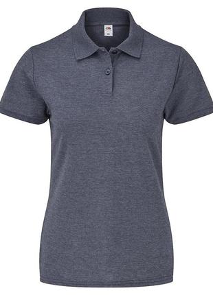 Женская футболка поло fruit of the loom 65/35 polo с воротником темно-синий меланж, s